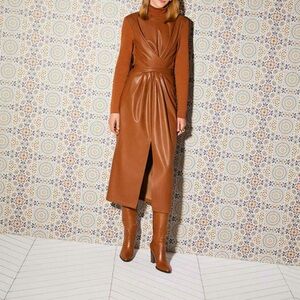 Camel Leather Wrap Dress